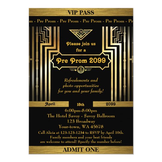 Pre Prom invitation,Gatsby style,ticket,black gold Card ...