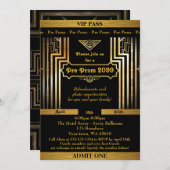 Pre Prom invitation,Gatsby style,ticket,black gold Invitation (Front/Back)