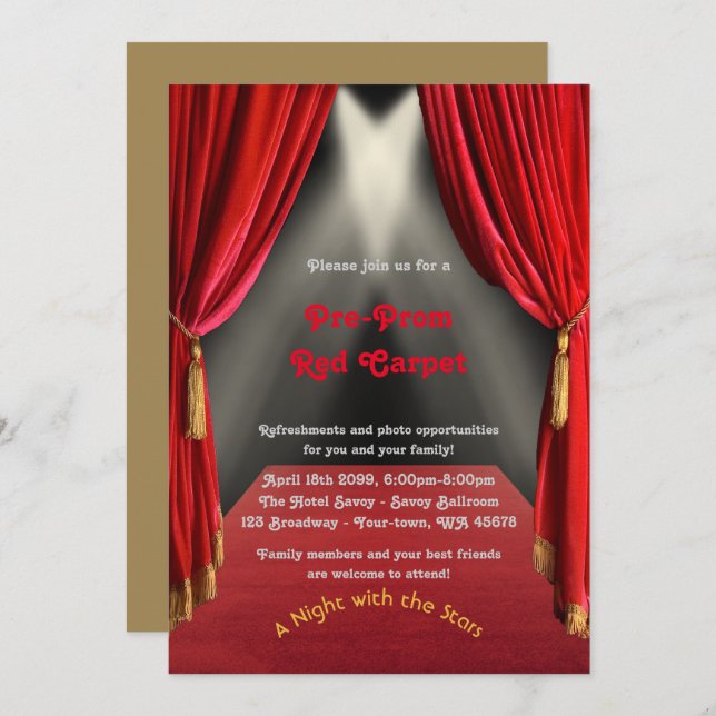 Pre-Prom invitation, Pre Prom,Red-Carpet,15th,16th Invitation (Front/Back)