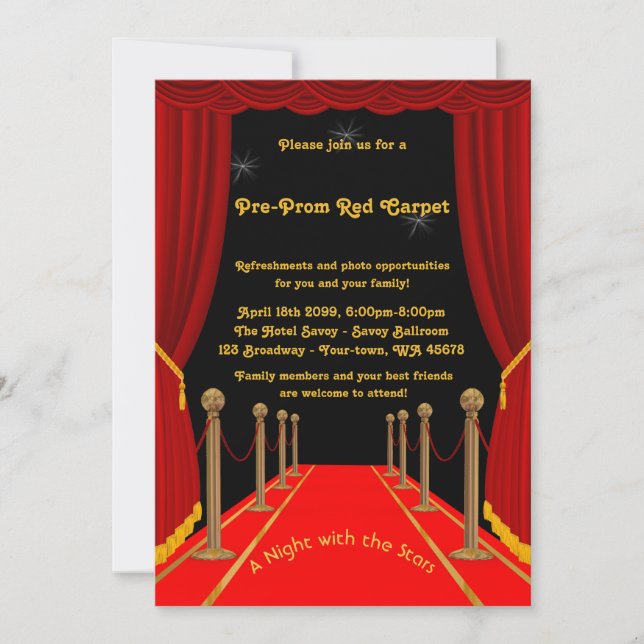 Pre-Prom invitation, Pre Prom,Red-Carpet,15th,16th Invitation (Front)