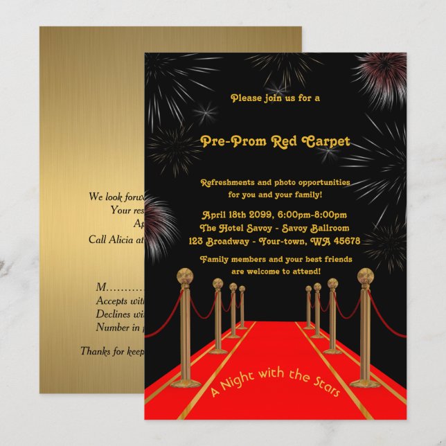 Pre-Prom invitation, Pre Prom,Red-Carpet,15th,16th Invitation (Front/Back)