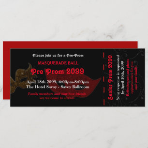 Pre Prom Invitation Ticket Masquerade Style,chic