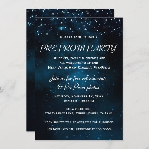 Pre Prom Party Enchanted Starry Night Sky Invitation