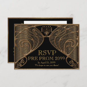 PRE PROM RSVP, Great Gatsby, gold on black Invitation