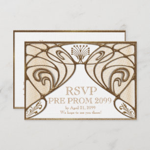 PRE PROM RSVP, Great Gatsby, gold on white Invitation