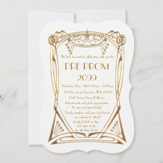 Pre PromJunior, Great Gatsby, Gold,white,bracket Save The Date (Front)