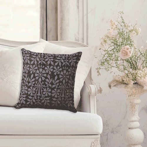 Pre_Raphaelite Style Floral in Dusky Purple Throw Pillow