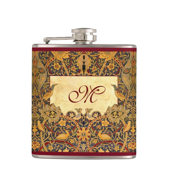 Pre Raphaelite Wm. Morris CUSTOMIZABLE MONOGRAM Flask (Front)