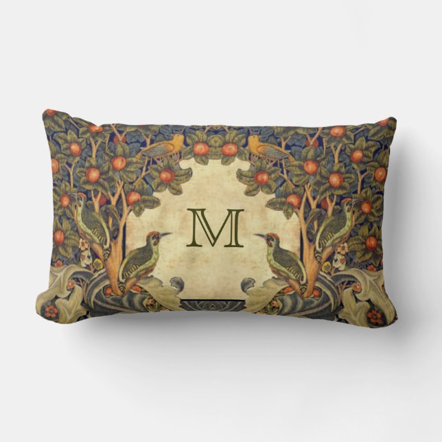 Pre Raphaelite Wm. Morris CUSTOMIZABLE MONOGRAM Lumbar Pillow (Front)