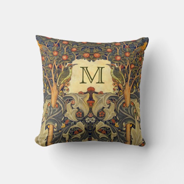 Pre Raphaelite Wm. Morris CUSTOMIZABLE MONOGRAM Throw Pillow (Front)
