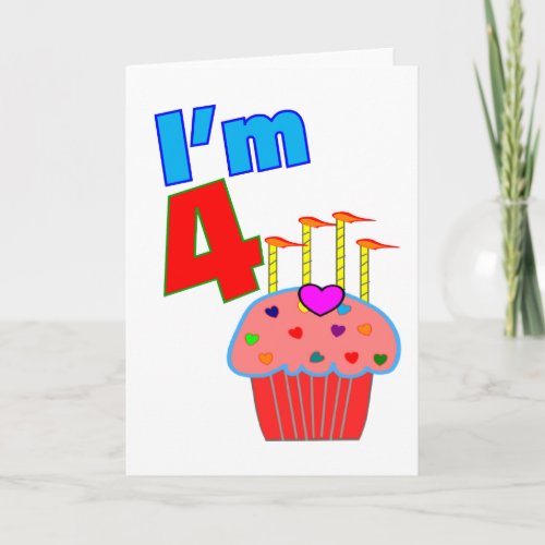 Pre School Birthday Im 4 Adorable Cupcake Card