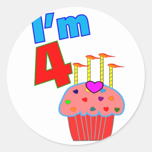 Pre School Birthday Im 4 Adorable Cupcake Classic Round Sticker