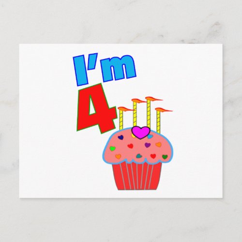 Pre School Birthday Im 4 Adorable Cupcake Postcard