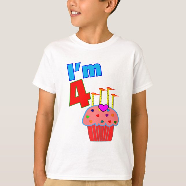 Pre School Birthday "I'm 4" Adorable Cupcake T-Shirt (Front)