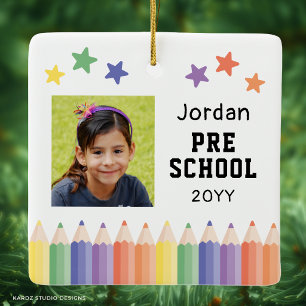 Pre-School Colorful Photo Kids Keepsake Ceramic Ornament