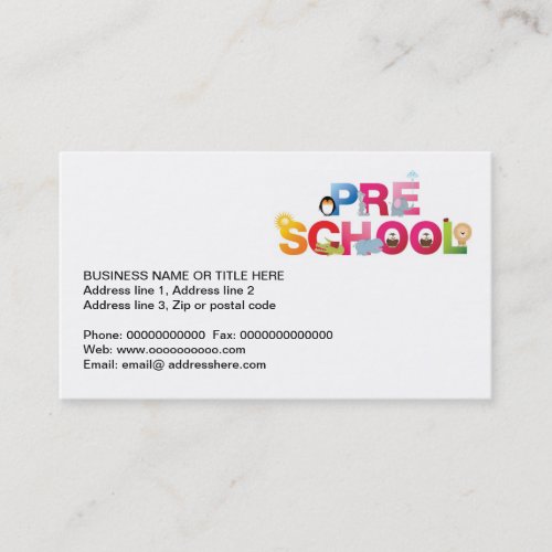 pre school word in fun letters business card template