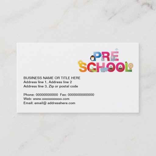 Customizable pre school word in fun letters business card template
