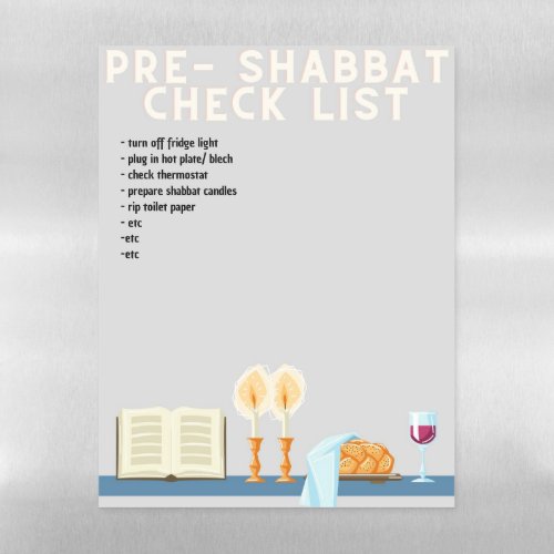 Pre_Shabbat Check List Dry Erase Board