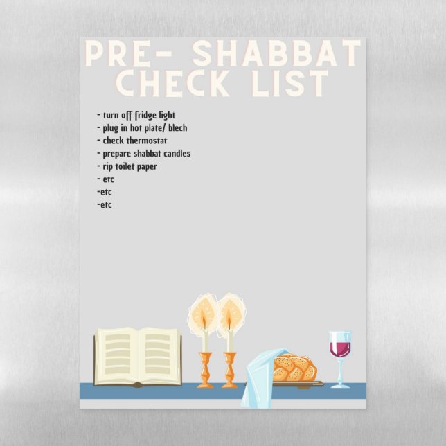 Pre-Shabbat Check List Dry Erase Board (Vertical)