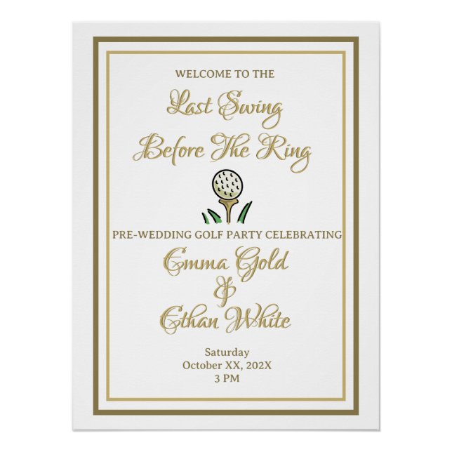 Pre-Wedding Golf Party Weekend Activity White Gold Poster (Front)