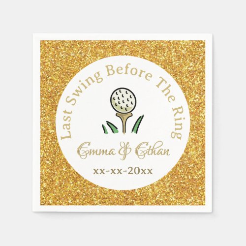 Pre_Wedding Golf Party Weekend White Gold Glitter Napkins