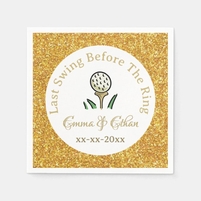 Pre-Wedding Golf Party Weekend White Gold Glitter Napkins (Front)