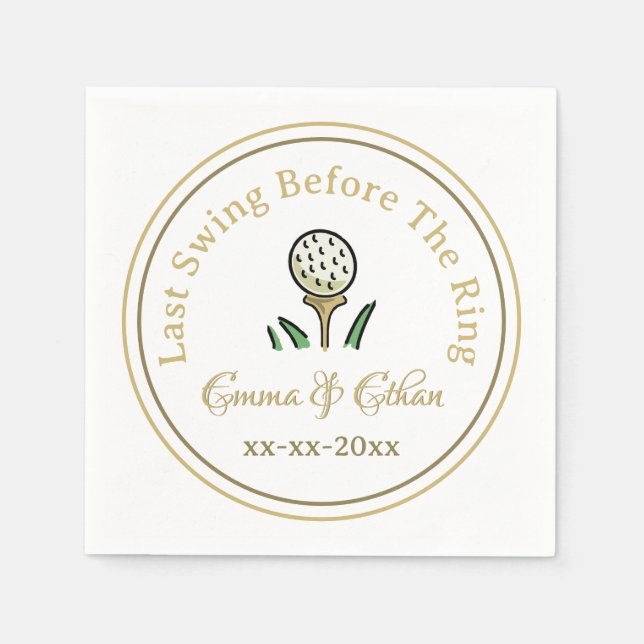 Pre-Wedding Golfing Party Weekend White Gold Napkins (Front)