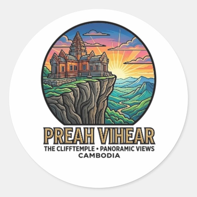 PREAH VIHEAR THE CLIFF TEMPLE CLASSIC ROUND STICKER (Front)