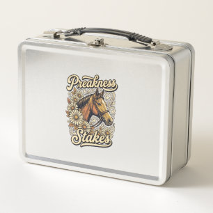 Preakness Stakes Vintage Horse Floral Race Design Metal Lunch Box