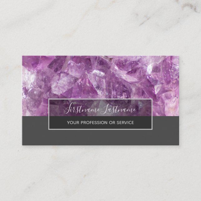 Precious amethyst gem luxury crystal jewelry business card (Front)