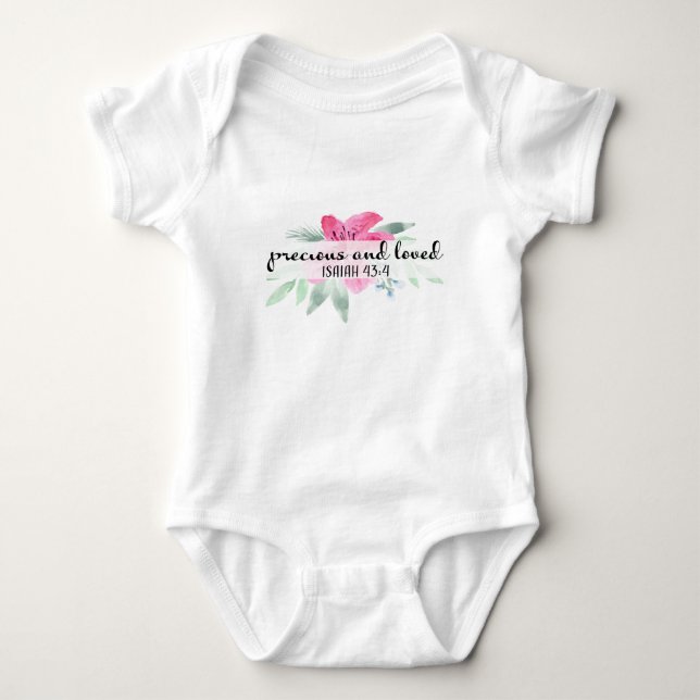 Precious and Loved Christian Art Baby Bodysuit (Front)