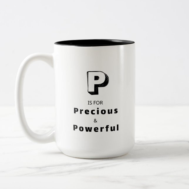 Precious and Powerful P - Personalized Luxury Two-Tone Coffee Mug (Left)