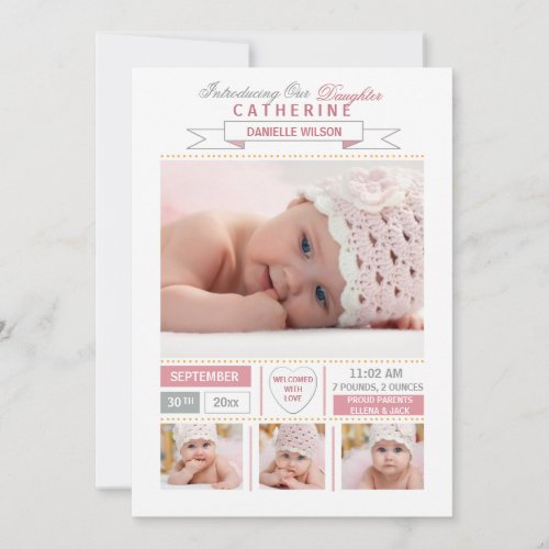 Precious Arrival Pink Photo Birth Announcement