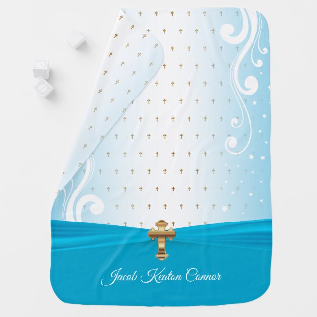 Precious  Baby Boy Christening | Baptism Stroller Blanket (In Situ)
