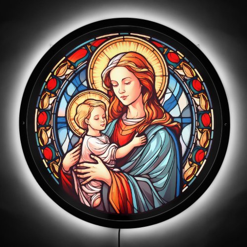Precious Baby Jesus and Mary Cathedral Style LED Sign
