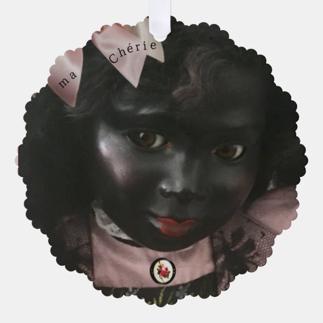 Precious Black Doll French Paper Ornament Card (Front)