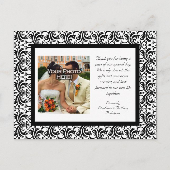 Precious Black+White Wedding Thank You Postcard (Front)