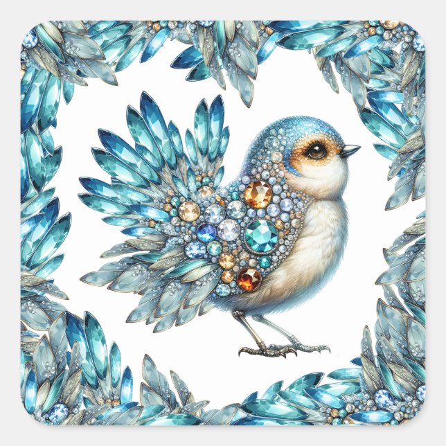 Precious Bling Birds Theme Invitation Square Sticker (Front)