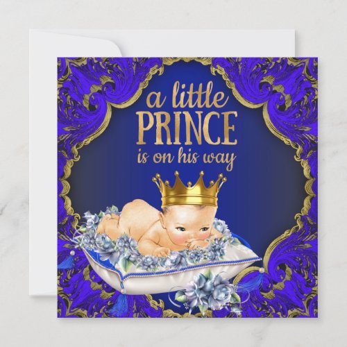 Precious Blue and Gold Royal Prince Baby Shower Invitation