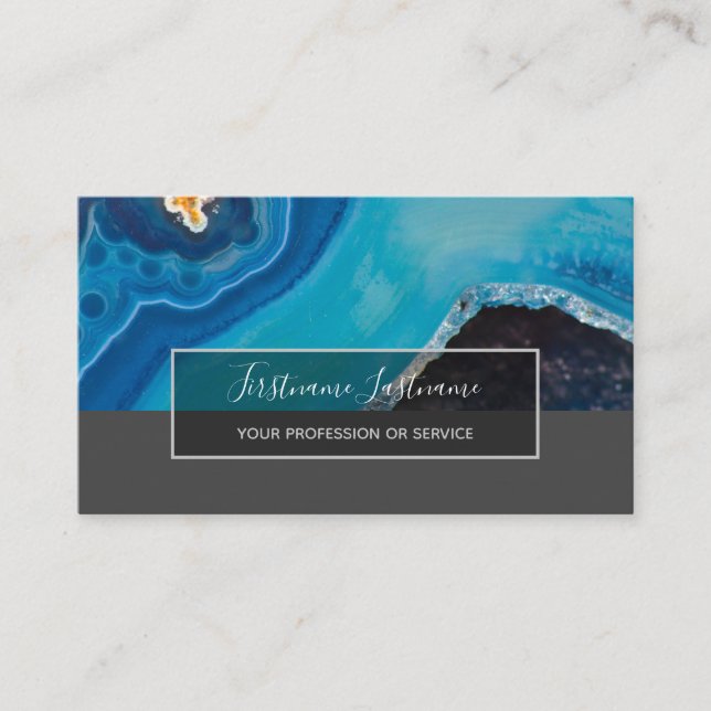 Precious blue crystal gems luxury jewelry business card (Front)
