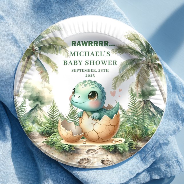 Precious Blue Dino Baby Shower Hatching Soon Plate (Precious Blue Dino Baby Shower Hatching Soon Plates)