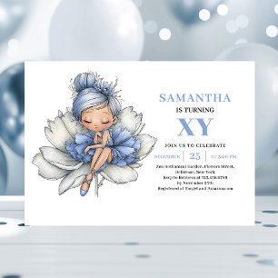 Precious Blue Fairy Girl 5th Birthday Pastel Invitation