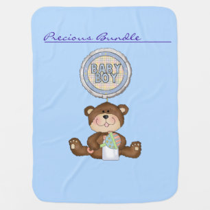 Precious Bundle Teddy Bear Blue Swaddle Blanket