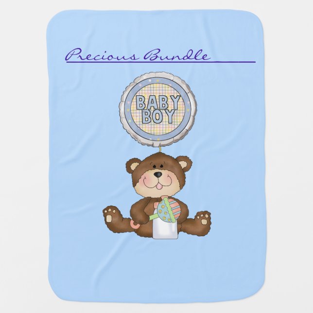 Precious Bundle Teddy Bear Blue Swaddle Blanket (Front)