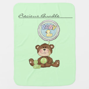 Precious Bundle Teddy Bear Green Receiving Blanket