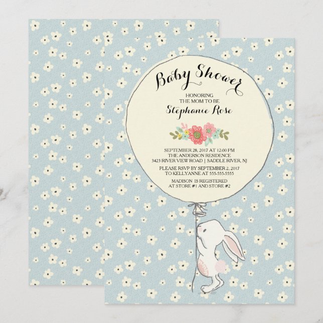 Precious Bunny Boys Baby Shower Invitation (Front/Back)