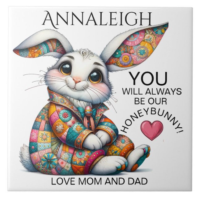 Precious Bunny Easter Theme Invitation Ceramic Tile (Front)