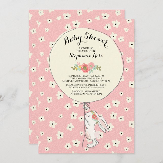 Precious Bunny Girls Baby Shower Invitation (Front/Back)