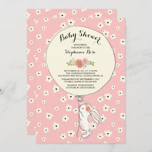 Precious Bunny Girls Baby Shower Invitation