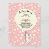 Precious Bunny Girls Baby Shower Invitation